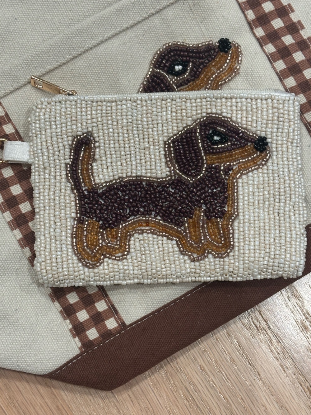 NWT Made in India Canvas Dog Applique Tote Bag w/ Beaded Coin Pouch - Picture 5 of 9
